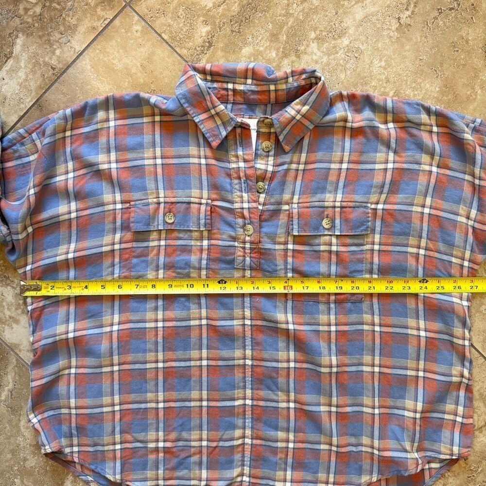 NWT American Eagle Popover Plaid Shirt Womens Medium Relaxed Oversized Blue - Picture 8 of 9